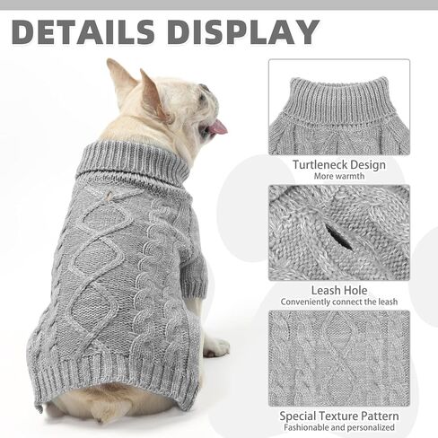 KOOLTAIL Thermal Knitted Dog Sweater for Small Medium Large Dogs, Turtleneck Cable Knit Doggy Winter Coat Warm Clothes Sweatshirt Outfits for Cold Weather, Pullover Pet Jumper for Puppy Cats Blue SM in Kuwait