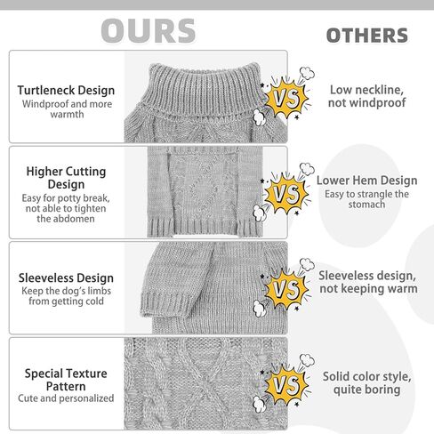 KOOLTAIL Thermal Knitted Dog Sweater for Small Medium Large Dogs, Turtleneck Cable Knit Doggy Winter Coat Warm Clothes Sweatshirt Outfits for Cold Weather, Pullover Pet Jumper for Puppy Cats Blue SM in Kuwait