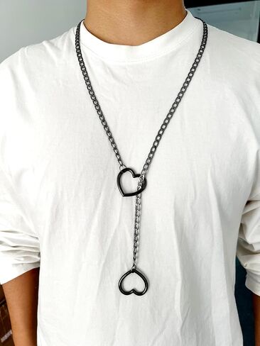 القلب O-حلقة زلة سلسلة قلادة، الشرير الصخرة الكوبية قلادة طويلة مجوهرات للنساء، قابل للتعديل الوهق الفولاذ المقاوم للصدأ Y-قلادة الرجال حجم 24 و 28 و 32 و 36 in Kuwait