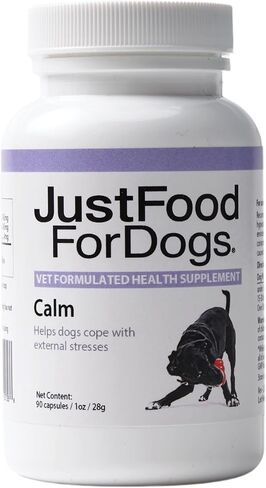 JustFoodForDogs Calm، مكمل مهدئ للكلاب للتوتر والقلق والسفر والعواصف الرعدية وفرط النشاط والألعاب النارية - 90 قطعة in Kuwait