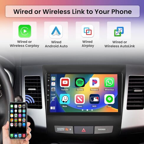 Hikity Android Car Stereo for Mitsubishi Outlander 2008-2015 Radio 2+64GB 9 بوصة تعمل باللمس راديو السيارة اللاسلكي Carplay Android Auto Support GPS Navigation WiFi Bluetooth FM EQ كاميرا احتياطية in Saudi Arabia