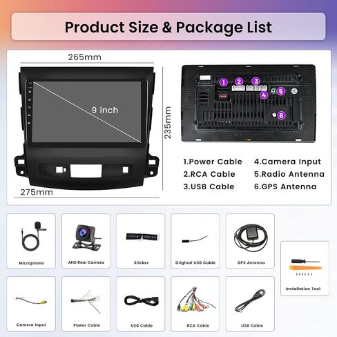 Hikity Android Car Stereo for Mitsubishi Outlander 2008-2015 Radio 2+64GB 9 بوصة تعمل باللمس راديو السيارة اللاسلكي Carplay Android Auto Support GPS Navigation WiFi Bluetooth FM EQ كاميرا احتياطية in Saudi Arabia