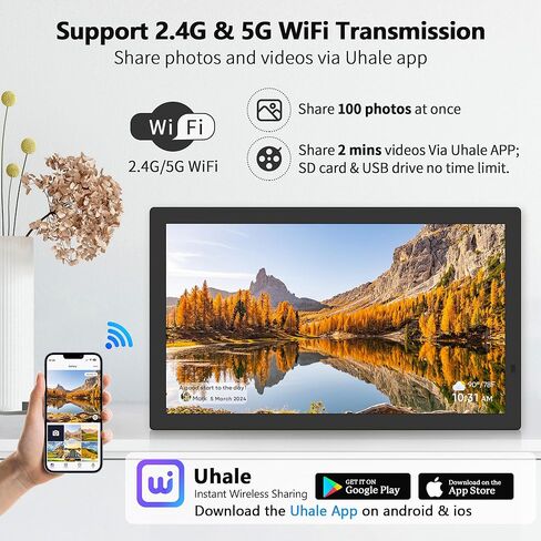 إطار صورة رقمي BIGASUO بدقة 1280 × 800، شاشة لمس بإطار صور سحابي ذكي واي فاي مقاس 10.1 بوصة، ذاكرة مدمجة سعة 16 جيجابايت، تدوير تلقائي، عرض شرائح، مشاركة الصور ومقاطع الفيديو على الفور عبر تطبيق Uhale in Kuwait