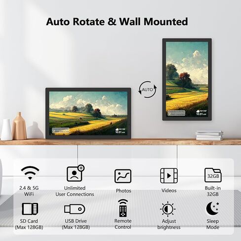 إطار صورة رقمي BIGASUO بدقة 1280 × 800، شاشة لمس بإطار صور سحابي ذكي واي فاي مقاس 10.1 بوصة، ذاكرة مدمجة سعة 16 جيجابايت، تدوير تلقائي، عرض شرائح، مشاركة الصور ومقاطع الفيديو على الفور عبر تطبيق Uhale in Kuwait