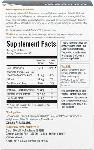 Viviscal Men's Hair Growth Supplements for Thicker, Fuller Hair Clinically Proven with Proprietary Collagen Complex 180 Tablets - 3 Month Supply in Saudi Arabia