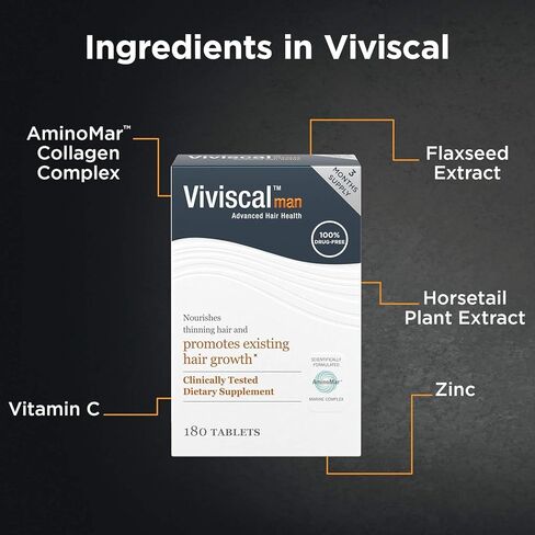 Viviscal Men's Hair Growth Supplements for Thicker, Fuller Hair Clinically Proven with Proprietary Collagen Complex 180 Tablets - 3 Month Supply in Saudi Arabia