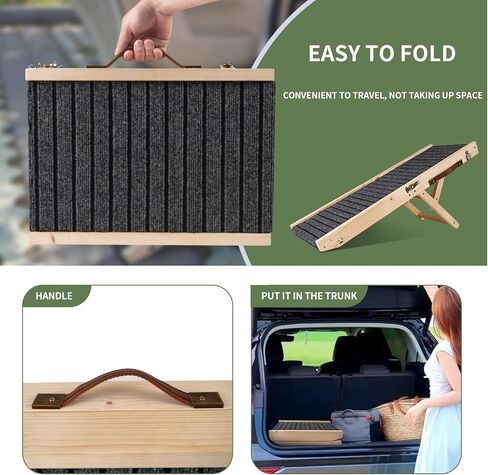 Wooden Dog Stairs, Pet Stairs for All Dogs and Cats Portable Dog Cat Ladder Up to 150 lbs,Adjustable Height Foldable Pet Stairs with Non-Slip Pads Dog Steps for High Bed,Sofa,Windowsill and Car in Saudi Arabia