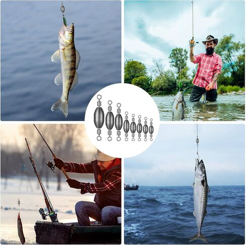 48 Pcs Brass Fishing Sinker Swivel Fishing Weights 8 Sizes Saltwater Bullet Sinkers Fishing Weight Egg Sinkers with Swivel Rolling Removable Freshwater in Saudi Arabia