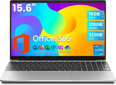كمبيوتر محمول Jumper 15.6 بوصة، 16 جيجابايت رام 128 جيجابايت EMMC، 512 جيجابايت SSD، Office 365 سنة واحدة، أجهزة كمبيوتر محمولة مع وحدة المعالجة المركزية N95، شاشة FHD 1920x1080، بطارية 38WH، 2.4G+5G WiFi، BT4.0، 2 مكبرات صوت، 16:9. in Saudi Arabia