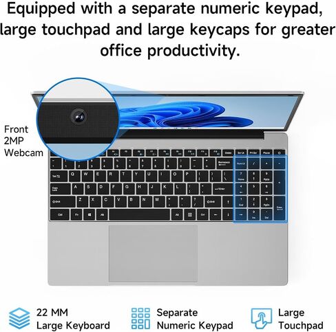 كمبيوتر محمول Jumper 15.6 بوصة، 16 جيجابايت رام 128 جيجابايت EMMC، 512 جيجابايت SSD، Office 365 سنة واحدة، أجهزة كمبيوتر محمولة مع وحدة المعالجة المركزية N95، شاشة FHD 1920x1080، بطارية 38WH، 2.4G+5G WiFi، BT4.0، 2 مكبرات صوت، 16:9. in Saudi Arabia
