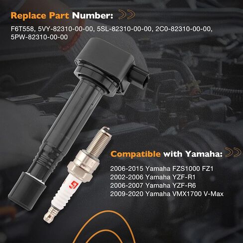 حزمة ملف الإشعال 4 قطع متوافقة مع ياماها 2003-2007 YZF R6| 2002-2006 YZF R1 | 2006-2014 FZ1 والمزيد يستبدل # F6T558, 5VY-82310-00-00 in Kuwait