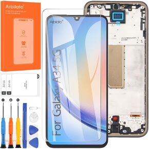 OLED Screen for Samsung Galaxy A34 Screen Replacement for Galaxy A34 LCD Screen SM-A346E,SM-A346B,SM-A346M Touch Display Digitizer Assembly Repair Parts(with Fingerprint Function) (Black with Frame)