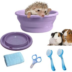 Hedgehog Supplies Hedgehog Bath Kit Plastic Foldable Hedgehog Bathtub, Hedgehog Nail Clippers, 2PCS Bathing Brush, Bath Towel, Pet Guinea Pig Bath for Small Animal
