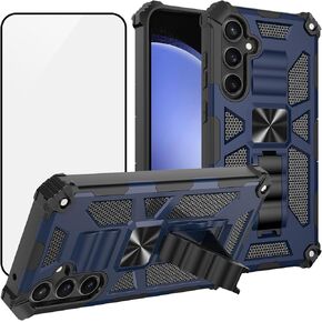 Ailiber for Samsung Galaxy S24 5G Case with Magnetic, with Screen Protector, for Car Mount, Kickstand Holder, Heavy Duty Full Body Protective, Shockproof Phone Cover for Galaxy S24 5G-Purple Blue