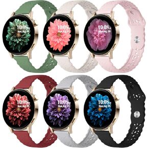 6 Pack Bands Compatible with Samsung Galaxy Watch 6/5/4 40mm 44mm,Watch 6 Classic 43mm 47mm/5 Pro 45mm/Watch 4 3 Classic Band 42mm 46mm/Active 2, 20mm Slim Sport Lace Silicone Wristband for Women Men