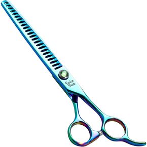Fenice Peak 7'' Green Thinning Dog Grooming Scissors Pet Shears with Ergonomic Offest Handle and Simulated Emerald Screw 440C Grooming Scissors Trimming Shears Durable and Sharp