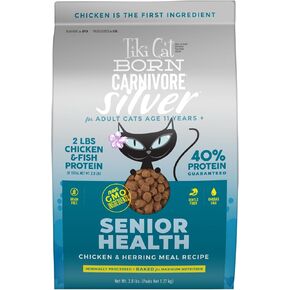 Tiki Cat Born Carnivore High Protein Silver Senior Health Non-GMO Dry Cat Food, Chicken & Herring 5.6 lbs. Bag