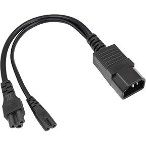 C14 to C5+C7 Y Splitter Power Plug Cord YACSEJAO 10A/250V IEC320 C14 Male to C5+C7 Y Split Short Power Adapter Cable(1FT/30CM)