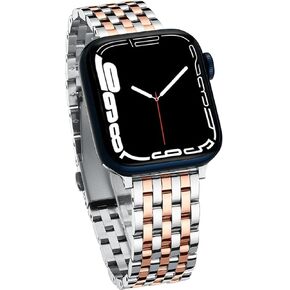أحزمة ساعة Apple Watch 38mm 40mm 41mm 42mm 44mm 45mm للنساء، أحزمة أنيقة ذات سبع وصلات لساعة Apple Watch أحزمة معدنية من الفولاذ المقاوم للصدأ متوافقة مع Apple Watch 8,7,6,SE,5,4,3,2,1 لأحزمة iWatch ، الذهب الفضي والذهبي الوردي