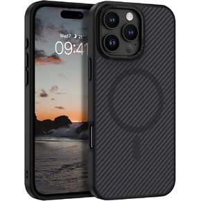BENTOBEN for iPhone 16 Pro Max Carbon Fiber Case, iPhone 16 Pro Max Magnetic Case[Compatible with MagSafe] Smooth Slim Fit Shockproof Women Men Protective Case for iPhone 16 Pro Max 6.9",Black