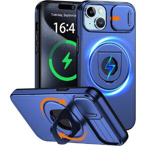 360°Rotatable Magnetic Ring for iPhone 13 Pro Max Case with Camera Cover, [Compatible with MagSafe] Build in Invisible Stand [Drop Protection] Shockproof Black Case for iPhone 13 Pro Max