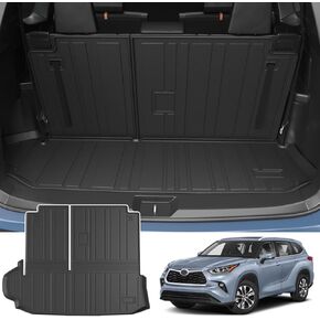 حصيرة أرضية powoq متوافقة مع 7 و8 مقاعد 2024 Toyota Grand Highlander مسند الظهر وبطانة البضائع البديلة لملحقات Toyota Grand Highlander 2024 (حصيرة البضائع مع مسند الظهر + حصيرة الأرضية)