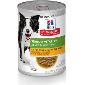 Hill's Science Diet Adult 7+ Senior Vitality Wet Dog Food, Chicken & Vegetable Stew, 12.5 oz. Cans, 12-Pack