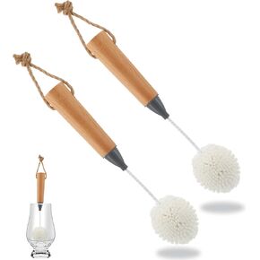 Wine Glass Cleaning Brush Flute and Stemware Brush Non Scratch Foam Bristle Brush with Wooden Handles for Champagne Flutes Glassware Drinking Cleaner Tool (Dark Color, 2)