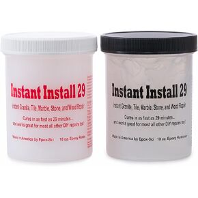 Instant Install 29– Permanent Granite Tile Marble Quartz Corian Porcelain Stone Repair Epoxy 20 Oz – Broken/Chips/Cracks – Reattaches/Rebuilds Missing Pieces – Dry in 29 Minutes! Tintable with EZ Tint