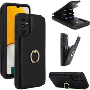 Jaorty Phone Case for Samsung Galaxy A13 5G/A04S Case with Card Holder for Women Girls (6.6 Inch), Galaxy A13 Case Wallet 360° Rotation Ring Kickstand with RFID Blocking PU Leather,Black Leopard