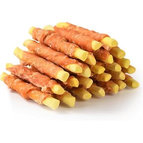 ASMPET Dog Treats Chicken Jerky Wrapped Pumpkin Biscuits Stick, Soft Chewy Rawhide Free Dog Treats High Protein Rich Fiber, Real Chicken Wrap Training Rewards for Small Medium Large Dogs, 10.6oz