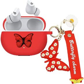 Case for Beats Studio Buds Case with Keychain for Women Girls, Cute Butterfly Soft Silicone Headphones Wireless Charging Case Cover Full Body Anti-Lost Protection for Beat Studio Earphone (Purple)