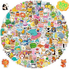 Water Bottle Stickers for Kids, 300Pcs Vinyl Waterproof Stickers for Teens, Cute Large VSCO Sticker Aesthetic Scrapbook Halloween Stickers Pack for Adults Reward Laptop Stickers for Boys Girls