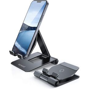 Lamicall Adjustable Cell Phone Stand for Desk - Foldable Aluminum Desktop Phone Holder Cradle Dock, Compatible with Phone 13 12 Mini 11 Pro Xs Xs Max Xr X 8 7 6 6s Plus Smartphones, Tablets (4-11'')