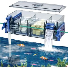 Multi Layer Aquarium Fish Tank Filter with Waterfall Oxygenation Suitable for 5-50 Gallon Fish Tanks, Flexible Mounting, Dust & Splash Protection (L (30-50 Gallon))