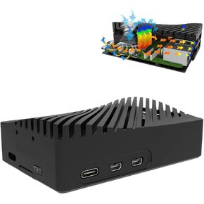 Vilros Raspberry Pi 5 Compatible Wave Aluminum Alloy Active + Passive Cooling Case (Black)