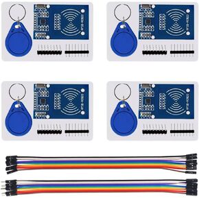 4pcs RFID Kit RC522 RF IC Card Sensor Module MFRC-522 RFID Reader Module with Key Ring + S50 White Card + Jumper Wires