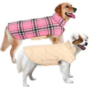 MIGOHI Dog Jackets for Winter, Reversible Dog Coat Windproof Waterproof Dog Winter Jackets for Cold Weather, British Style Plaid Dog Coats Warm Dog Vest for Small Medium Large Dogs, Green XL