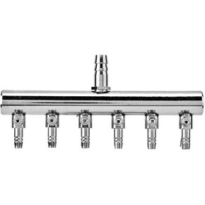 6 Way Aquarium Air Valve, 8mm Turn to 4mm Aquarium Air Flowair Splitter, Stainless Steel Aquarium Gang Valve for Air Pumps and Carbon Dioxide Equipment Shunt