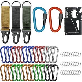 Small Carabiner Clip Keychain Keyring - Pack of 25/66 Carabiner for Keys 3" + 1.8" Keychain Clip, Locking carabiners, Keyring, Nylon Webbing, Wallet Tool for Camping, Hiking, Travel Outdoor