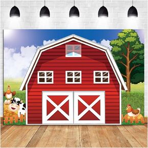 Cartoon Farm Photography Backdrop 7x5ft Animals Red Rustic Farmhouse Red Barn Photo Background for Kids Farm Birthday Party Decoration Barnyard Baby Shower Newborn Photobooth Banner