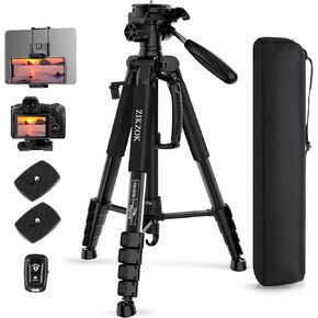Tripod 74" Camera Tripod, Lightweight Travel Cell Phone Tripod with Wireless Remote, Professional Aluminum Tripod for Camera (Orange)