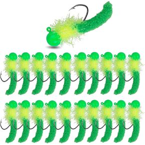 مجموعة طُعم صيد الأسماك من Crappie Jigs، رؤوس Marabou Jig مع ذيل يرقة مربوطة يدويًا لصيد الأسماك من أجل Panfish Sunfish Walleye 25 قطعة 1/8oz