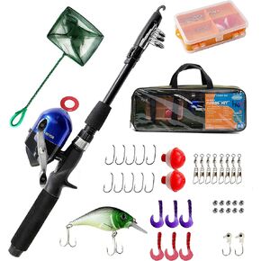 Kids Fishing Pole Spincast Youth Fishing Pole Tackle Box - with Net,Travel Bag,Rod and Reel Kit for Boys and Girls, Youth or Beginner’s