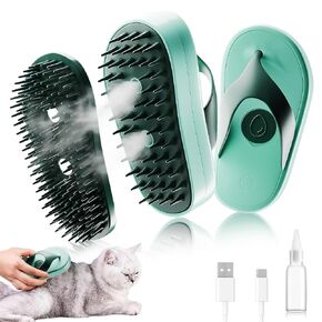 【UPGRADED】Cat Hair Steam Brush, 3 in 1 Steam Brush for Cats, Steaming Cat Grooming Brush, Steam Pet Brush, Water Brush for Dogs (Blue+Black)