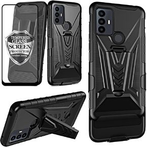 Ailiber Case for TCL 30 SE, TCL 30 SE 2022 Case Holster with Screen Protector, Swivel Belt Clip Holster with Kickstand, Heavy Duty Full Body Shockproof Protector Phone Cover for TCL 30 SE 6.52"-Black