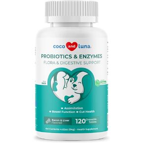 Probiotics for Dogs - 120 Chewable Tablets - Diarrhea & Gas Support for Dogs - 5.5 Billion CFUs with Digestive Enzymes and Prebiotics - Dog Allergies, Bad Dog Breath & Constipation Support