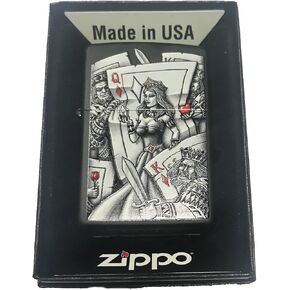 Zippo Custom Lighter - Graphic Queen of Diamonds Card Gambling w/Kings