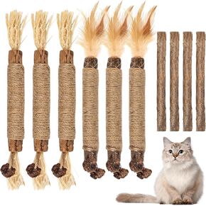 Bissap 10PCS Silvervine Chew Sticks for Cats, Catnip Chew Sticks Cat Toys for Indoor Cat Kitten Teeth Grinding Interactive Feather Toys for Aggressive Chewers Dental Care