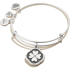 Alex and Ani Path of Symbols Expandable Bangle for Women, Four Leaf Clover Embossed Charm, Rafaelian Gold Finish, 2 to 3.5 in